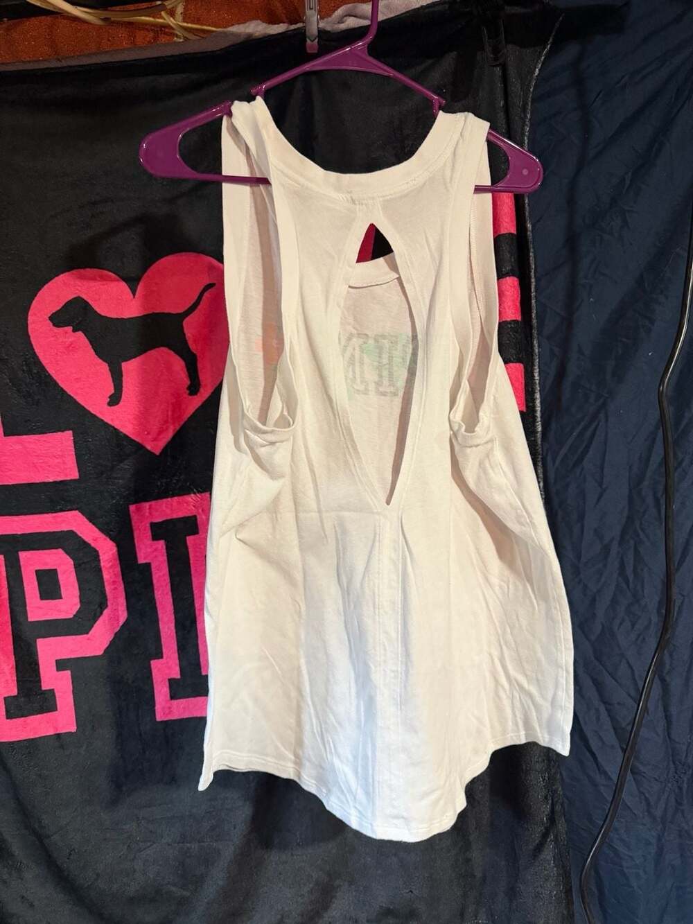 PINK Victoria's Secret Floral Logo Open Back Tank Top Size Large - Picture 3 of 3